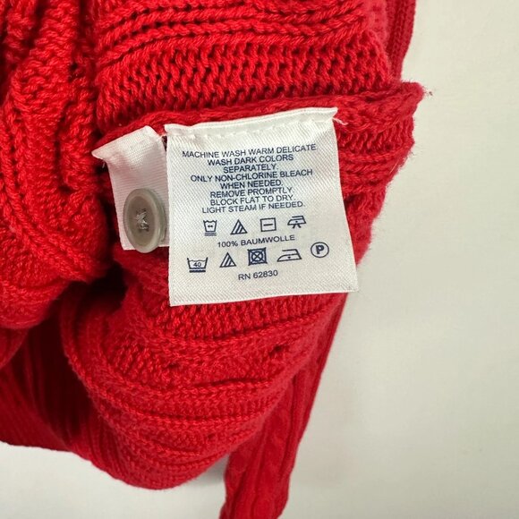 Lands’ End Sweater XL Petite Red Cable Knit Cotton Fisherman Preppy Classic - Picture 6 of 7